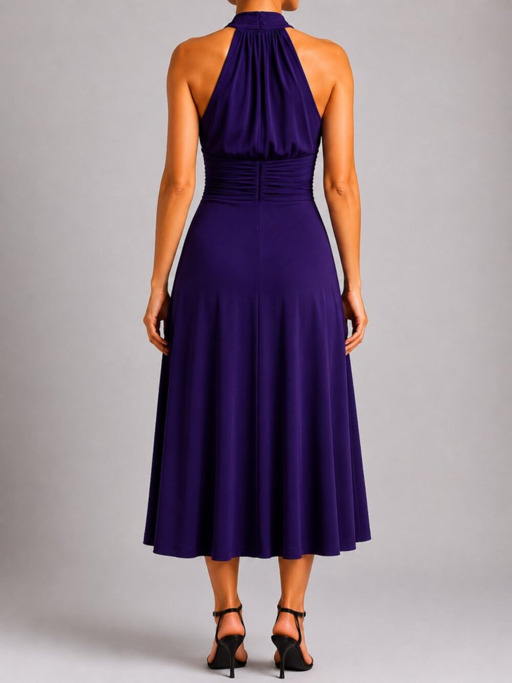 Evan Picone Deep Purple Midi Dress | Size 4 | Ruched Waist - Picture 2 of 8